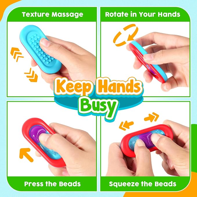 Sensory Marble Fidget Toys for Kids Autism 6 Park Quiet Classroom Fidgets | Gel Filled Autism Squeeze Sensory Toys ADHD, Silent Stress Fidgets Worry Stones for Student Classroom Prizes, Travel Gifts