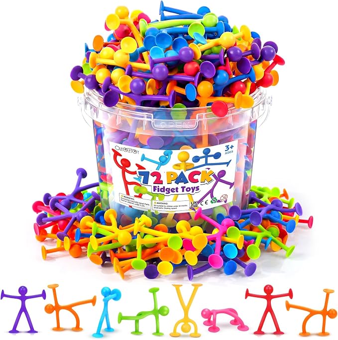 Suction Cup Fidget Toys Bulk for Kids, 72 Pack Stretchy Silicone Fidgets with Storage Box, Bulk Fidgets for Classroom Prizes, Party Favors, Goodie Bag Stuffers, Sensory Toys Ages 3+