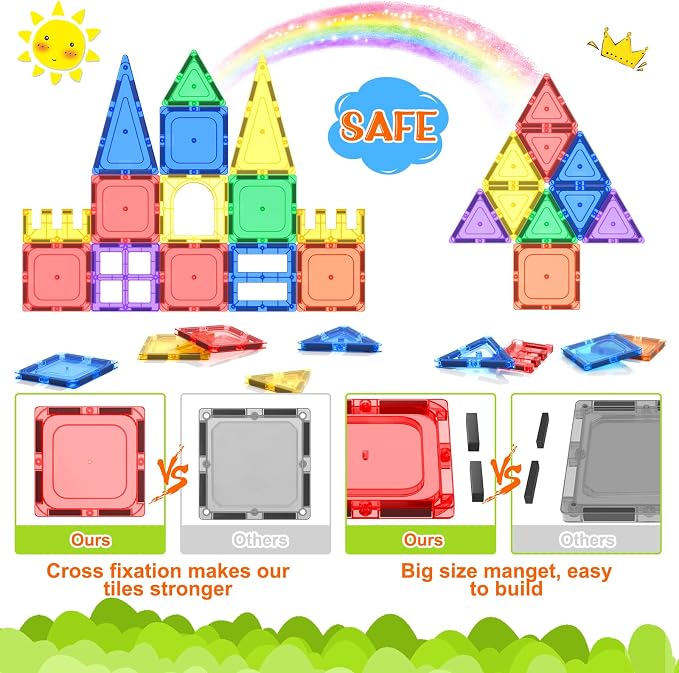 Coodoo Magnetic Tiles Kids Toys STEM Magnet Toy for Toddler Magnetic Blocks Building Preschool Learning Sensory Montessori Toys for 3+ Year Old Boys and Girls, Safe Creativity Toddler Kids Toy 40PCS