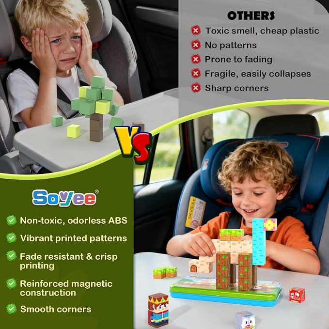 Mini Magnetic Blocks, Portable Building Cubes Travel Toys for Kids Ages 4-8 | STEM Construction Learning Set with Case for Toddlers, Build Mine Magnet World, Christmas Birthday Gift for Boys Girls 3-5