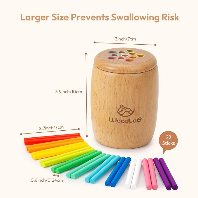 Woodtoe Montessori Color Sorting Toy, 11 Colors Montessori Sticks for 1 2 3 Year Old, Wooden Sensory Toys for Toddler, Fine Motor Skills, Educational Learning Birthday Toys Gift for Boys and Girls 1-3