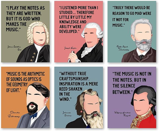 AIOCDIT Inspirational Music Wall Art Canvas Prints,Vintage Motivational Art Posters Boys Room Bedroom Wall Decor Classroom Library Aesthetics Decorations Set of 6 (8"x10",Unframed).