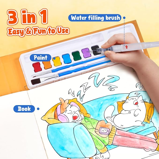 JoyCat Paint with Water Coloring Books for Toddlers (Comics) | Watercolor Painting Set for Kids Ages 3-5 & 4-8, Arts & Crafts Drawing Activity Travel Toy, Birthday Gifts for Boys & Girls