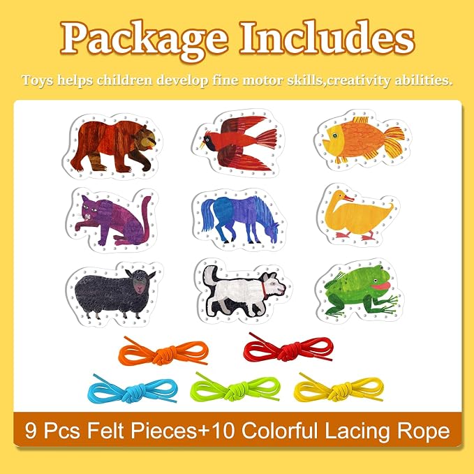 Ai fsem Brown Bear Brown Bear What Do You See Lacing Cards Felt Pieces Sewing Cards Lacing Toy Fine Motor Activities Montessori Toys Toddler Crafts