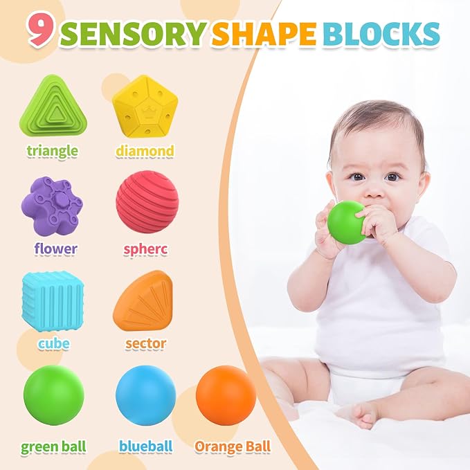 MINGKIDS Montessori Toys for 1 Year Old, Cube & 6 Sensory Shape Blocks&6 Colors Ball Pit Balls,Baby Sensory Fine Motor Skills Developmental Toys,Gifts for 12 18 Month Age 1 2