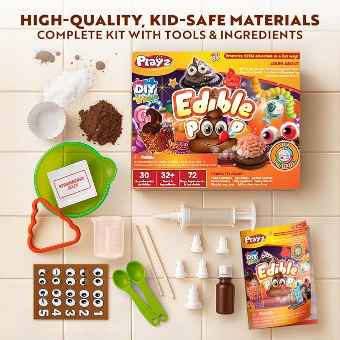 Playz Edible Poo Candy Making Kit for Kids Age 8-12 Years Old with 30+ Fun | Science Experiments, DIY Chemistry kit for kids Chocolate, Rock, Gummy, Slime candy maker, STEM Toys/gift for Girls and Boys