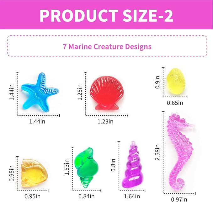 60Pcs Sea Shell Diving Gem Toys 1.57in Large Acrylic Plastic Diamond | 15 Pcs Colorful Gems 45+ Pcs Fake Seashells for Kids Mermaid Pool Party Favors, Pirate Treasure