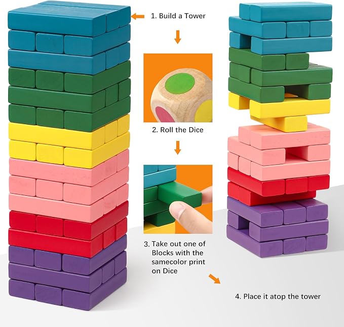 Lewo Wooden Stacking Board Games Building Blocks for Kids Boys Girls- 48 Pieces