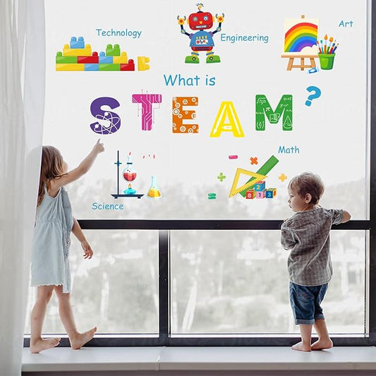LHIUEM Large STEAM Wall Decal Colorful Steam Bulletin Board Wall Stickers | STEAM Science Educational Wall Decor Funny School Classroom Sticker for Wall Lab Learning Mural for Kids Classroom Laboratory