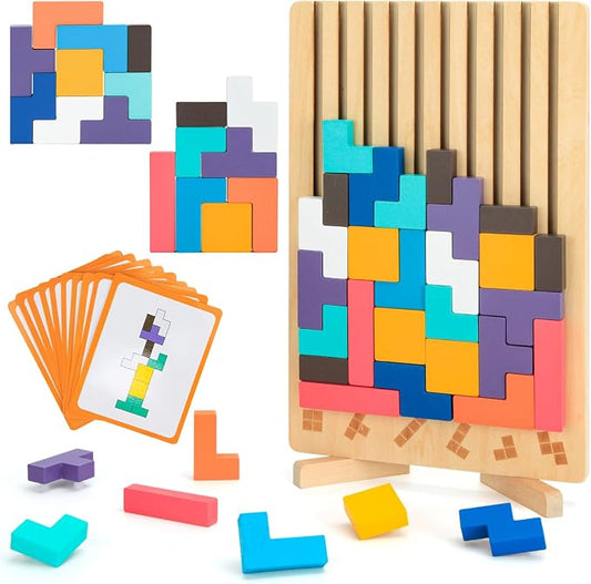 Wooden Stacking Puzzle Toy,3D Colored Wooden Puzzle Russian | Montessori Brain Blocks Puzzles Toys for Boys and Girls,Board Jigsaw Game Toys for Brain Teasers for Toddlers 3-8Years