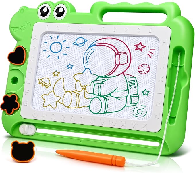 AiTuiTui Dinosaur Magnetic Drawing Board for Toddlers Ages 2-4, Green | Doodle Board Toddler Toys, Educational Learning Kids Gift for 3 Year Old Boys Girls, Color Sketch Writing Pad Travel Games