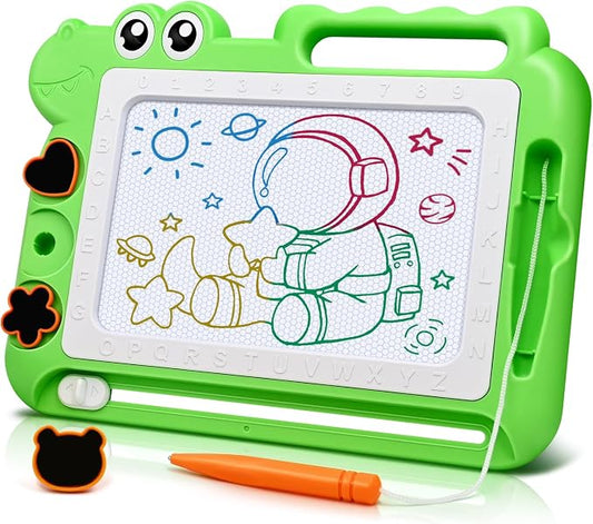 AiTuiTui Dinosaur Magnetic Drawing Board for Toddlers Ages 2-4, Green | Doodle Board Toddler Toys, Educational Learning Kids Gift for 3 Year Old Boys Girls, Color Sketch Writing Pad Travel Games