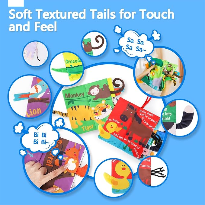 beiens Baby Book Toys, 2PCS Touch and Feel Soft Sensory Crinkle Books | Baby Toys 0-3-6-12-18 Months, Cloth Infant Newborn Toys for Tummy Time, Stroller Car Seat Toys, Baby Boy Girl Shower Gifts