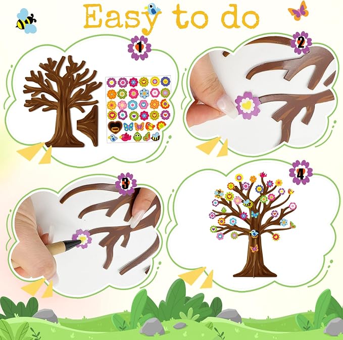 Cinrobiye 30 Set Spring Craft Kit Flower Bird Butterfly DIY Tree Spring Art Craft Ornaments Making Art Crafts for Toddler Sunday School Classroom Home Preschool Party Activities Favor Decor Supplies