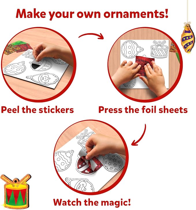 Skillmatics Foil Fun Christmas Ornaments, Foil Art, Gifts for Boys & Girls | DIY Foil Art Activity for Kids, 250+ Stickers Travel Toys, Stocking Stuffers, Mess-Free, Screen-Free, Ages 4, 5, 6, 7, 8, 9