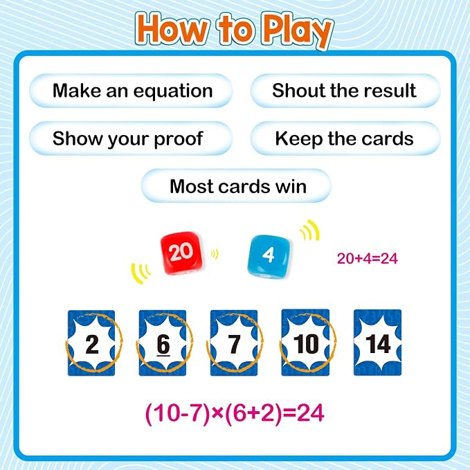 Aizweb Math Games for Kids - Addition, Subtraction, Multiplication, Division Flash Cards - Educational Learning Counting for Homeschool, Classroom, Travel - Indoor Outdoor Dice Family Game