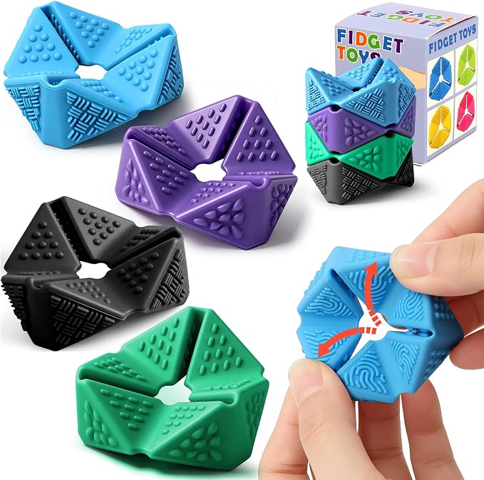 4PCS Sensory Flip Cube Fidget Toys, Quiet Fidget Toy for Kids & Adults | Hexagonal Silicone Sensory Toys for Teens,ADHD,Classroom Prizes,Office Desk Fidgets,Travel Toys,Party Favors,and Gift Ideas