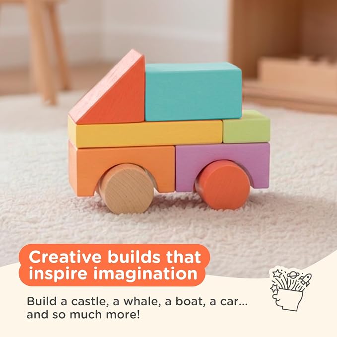 Nene Toys 100-Piece Wooden Building Blocks for Toddlers 1-3 - Bright Colorful Montessori Stacking & Sorting Toy - 11 Shapes, Vibrant Colors - FSC-Certified Wood Gift for Boys & Girls 1-4