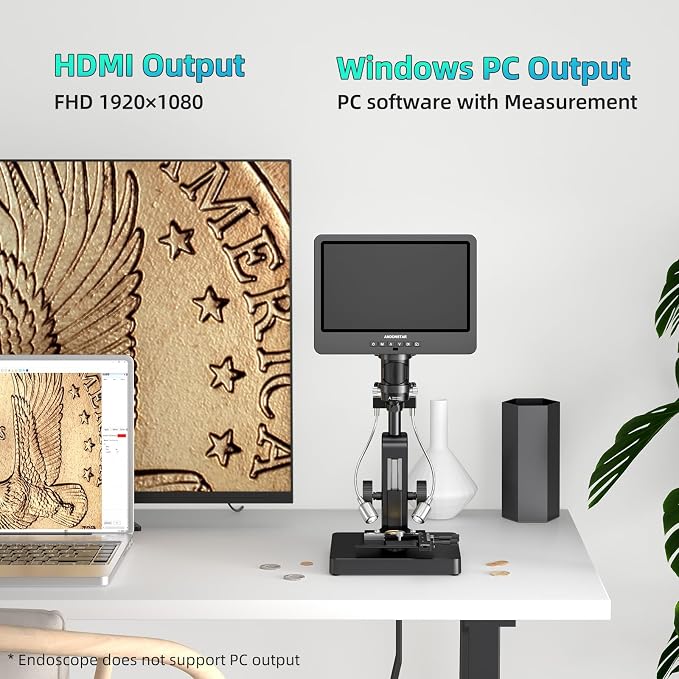 Andonstar AD269S 20X-5000X HDMI Digital Microscope, 5 Lens 2160P UHD Video | 10.1'' LCD IPS Screen, Metal Biological Stand, X-Y Moveable Stage, Endoscope, Home Lab Microscope Kit with Slides, 32GB Card