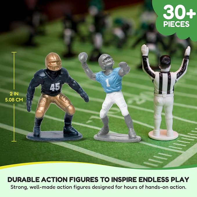 Kaskey Kids Football Guys, Green vs. Black, 30 Pieces in Each Set, Includes 2 Teams, Accessories, and Travel Storage Case, Nostalgic Sports Action Figures for Imaginative Play, Ages 3 and Up