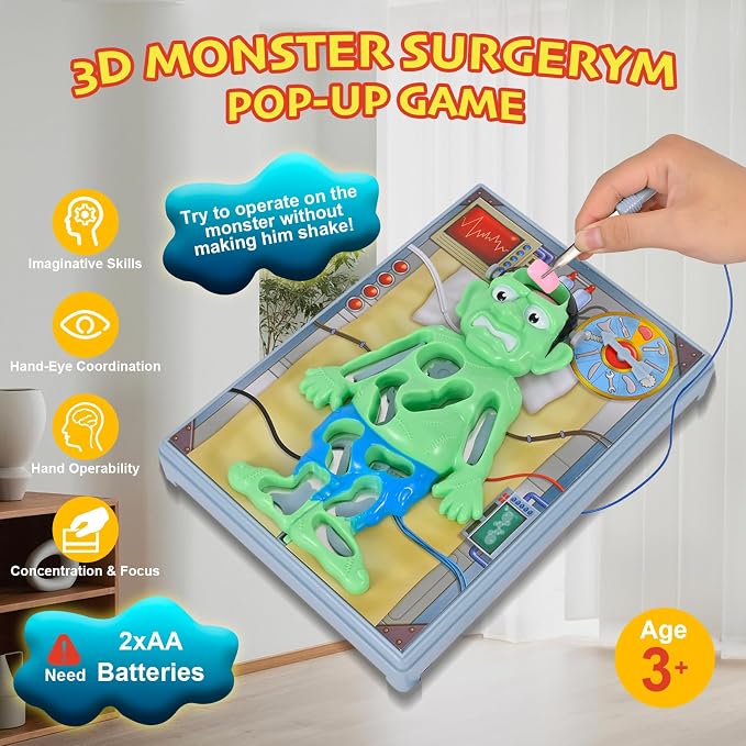 Operated Monster Board Game for Kids Ages 3-8-12 Years Old with Tweezers and Fun Game Pieces, Classic Education Board Game for Single or 2 Player, Popular Gifts for Kids