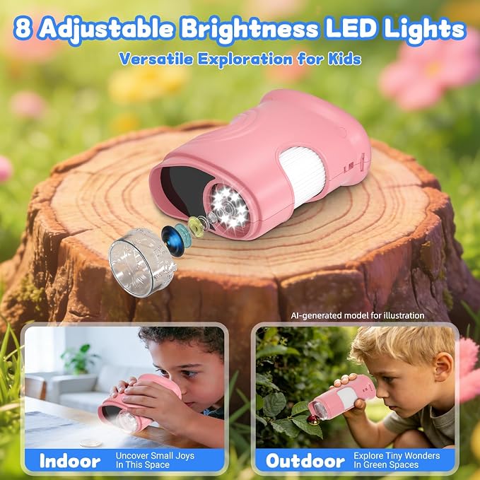 1000X Handheld Microscope for Kids: Pocket Digital Microscope with 1080P&2.0''IPS Screen&Photo/Video - Portable Edu Science Kits for Girls Boys - STEM Toys Birthday Gifts Ages 3-6 6-12(Pink)