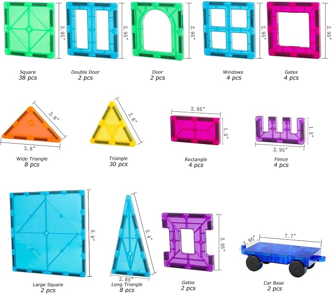 Magnetic Tiles Car Set Truck Kit Toy with Stronger Magnets, Educational Magnet Cars with Re-Enforced Hitch and Long Bed for Girls Boys Toddler Ages 3+ (110 PCS Set)