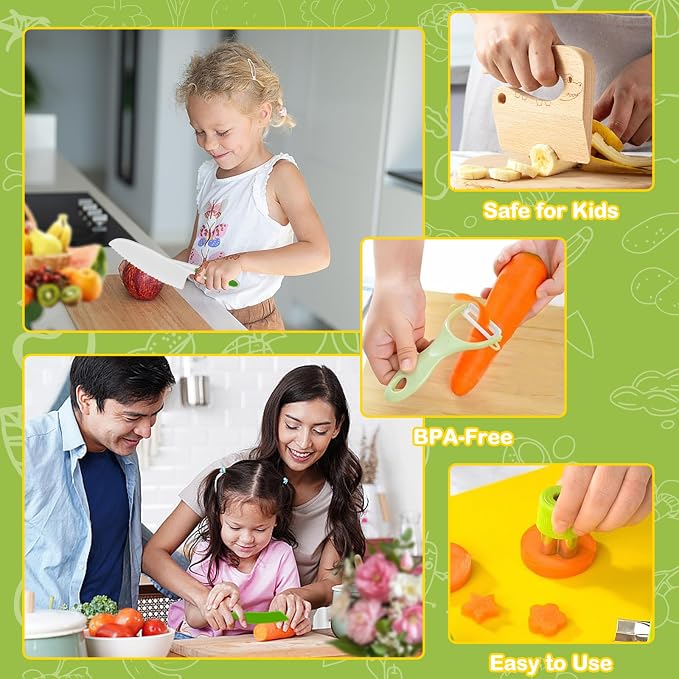15PCS Montessori Kitchen Toys for Toddlers: Stocking Stuffers for Kids | Kids Safe Cooking Sets Real Knife Set for Real Cooking - Easter Basket Stuffers Christmas Birthday Gifts for Boy Girl