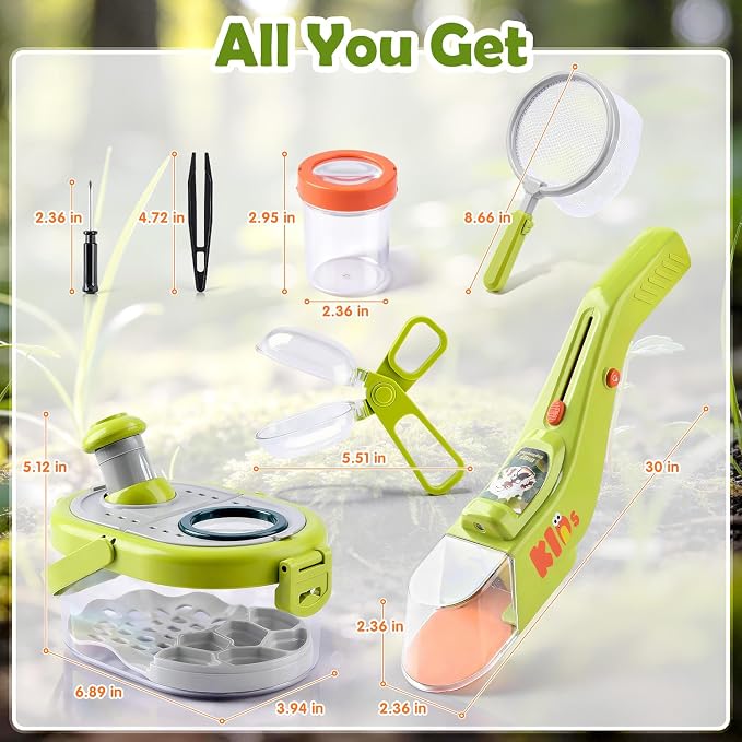 Bug Catcher Kit for Kids with Light and Insect Habitat - Outdoor Exploration Toys for Boys Girls Ages 6+, STEM Educational Toys Set Includes Net, Tweezers, Magnifying Glass Cup, Screwdriver