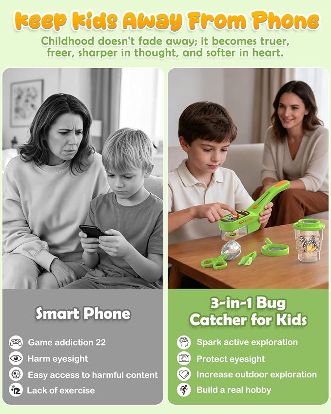 Bug Catcher for Kids,Kids Microscope,3-in-1 Insect Catching Kit for Kid | 2MP Camera Screen STEM Learning Toy,500x Magnification Insect Viewer Nature Exploration Outdoor Educational Gift for Boy Girl