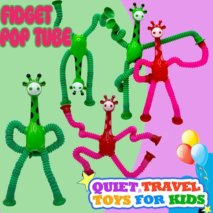 Giraffe Sensory Travel Toys, Sensory Toys for Kids with Autism | 6Pcs Giraffe Sensory Toys suction cup giraffe toys, pop tubes Fidget Toy Halloween and Christmas gift for boys and girls
