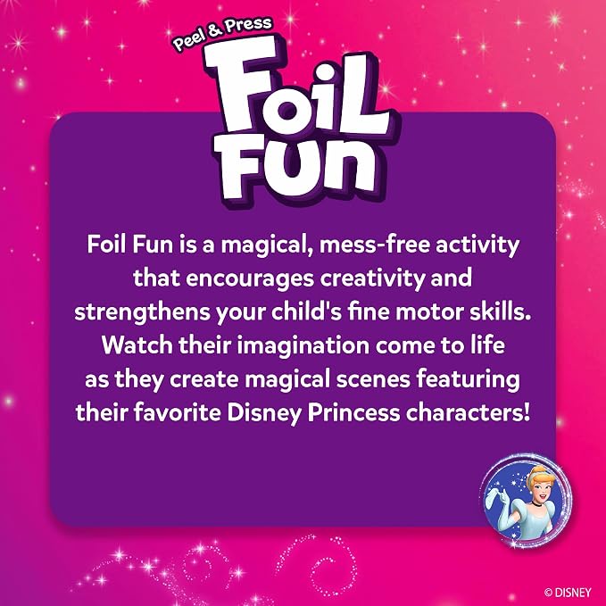 Skillmatics Foil Fun Disney Princess, Foil Art & Craft Kit, Gift for Kids | Travel Toy, Mess-Free Sticker Activity, DIY Decor, For Fans of Cinderella, Ariel & Jasmine, Girls & Boys Ages 4, 5, 6, 7, 8