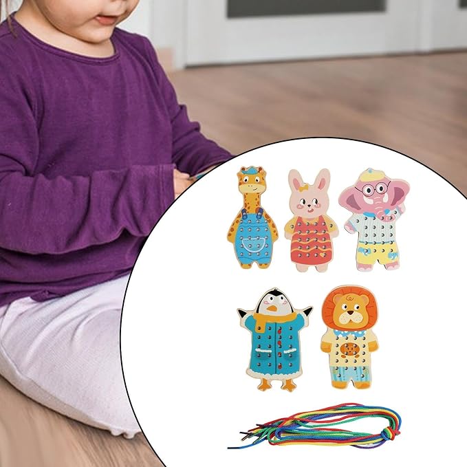 getuse Wooden Lacing Cards Sewing Threading Toys for Kids Preschoolers Fine Motor Skills Development Hand-Eye Coordination Learning Toy- Style a