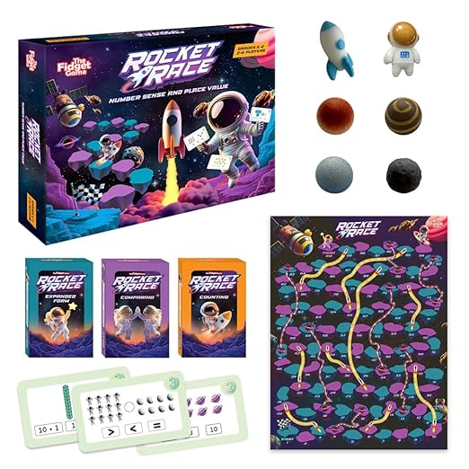 The Fidget Game Rocket Race - Math Board Game for Kids Ages 5-8 Grades K-2 | Build Foundational Skills in Number Sense, Comparing, and Place Value, Classroom Must Have