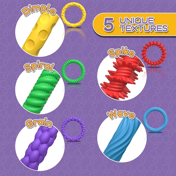 5 Pack Chewable Sensory Fidget Bracelets for Kids, Textured Silicone Bands | Chewable Sensory Fidget Bracelets for Kids, Stretchy Textured Silicone Bands for Classroom, Travel and Quiet Play