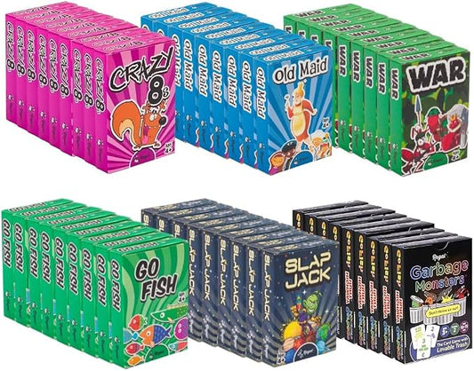 Regal Games Card Games for Kids - Go Fish, Crazy 8's, Old Maid, Slap Jack, Garbage Monsters, War - Simple & Fun Classic Family Table Game Sets (9 x 6)