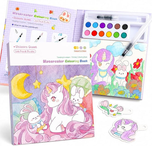 gesboole Paint with Water Coloring Books for Girls Ages 3-8, Unicorn Watercolor Painting Set for Kids Ages 3-5 4-8, Mess Free Arts and Crafts Activity Book, Birthday Gifts Travel Toys for Girls Boys