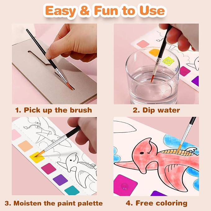ZHOC Paint with Water Coloring Books for Kids, Pocket Mess Free Watercolor Painting Sets for Kids Ages 3 4 5 6 7 8+, Water Color Paint Set Arts and Crafts Gift for Boys Girls, Animals and Dinosaur