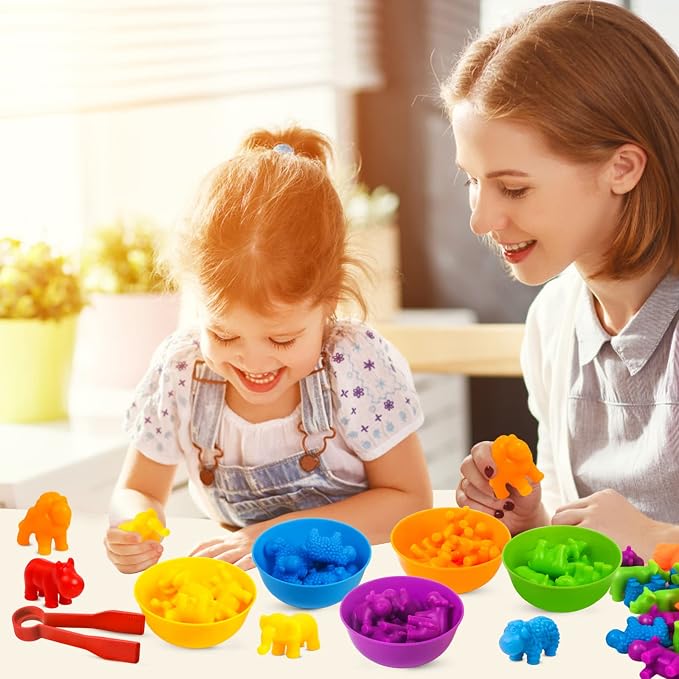TSYAN Counting Toys Matching Game for Kids with Sorting Bowls Preschool Learning Educational Activities Toys Color Classification and Sensory Game Set Toddler Fine Motor Toys for Kid
