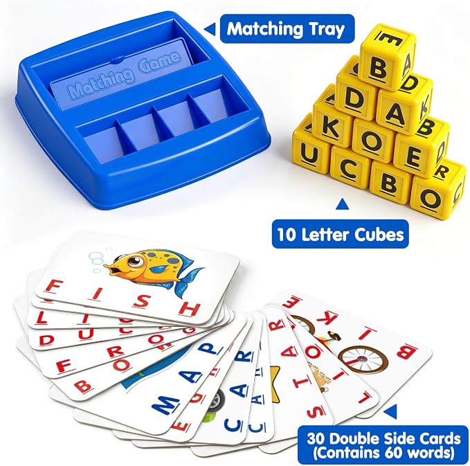 NARRIO Matching Letter Game, Educational Toys for 3 4 5 Year Old Boy, Spelling Word Games for Kids Ages 4-6 8, Board Games Puzzles for Toddlers Preschool Learning Activity