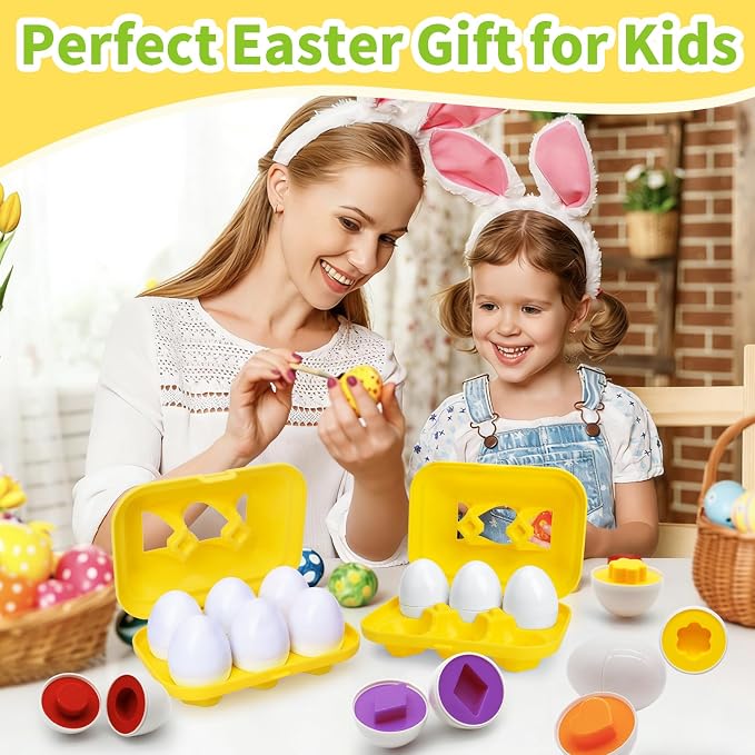 WEEJOYGAM Matching Egg Toys for Toddlers, Toddler Montessori Toys for 2 3 Year Old Girl Boy Birthday Gift, Learning Color Sorting Shape Sorter Puzzle Game Preschool Educational Fine Motor Skills