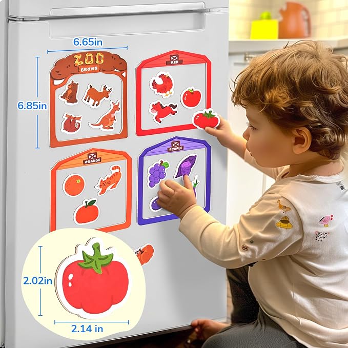 JoyCat Wooden Fridge Magnets for Toddlers, Animal Color Sorting Set, 50 PCS | Farm & zoo animal magnets for kids, magnetic color sorting refrigerator toys and educational learning gifts for 3-6 year olds