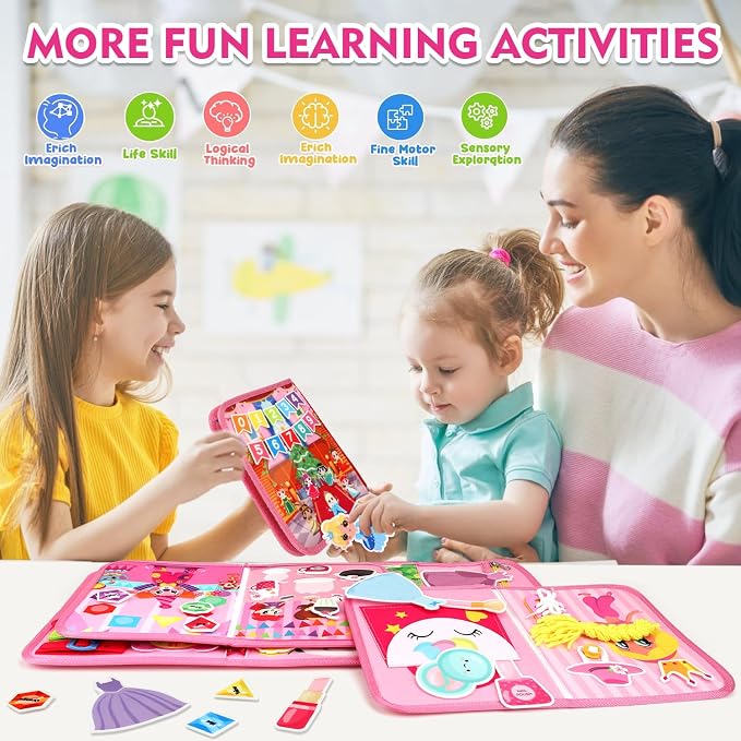 Teensymic Montessori Busy Board for Toddlers Ages 3+ – Portable Travel Quiet Book for Fine Motor Skills, Practical Life & Cognitive Learning, for Boys & Girls