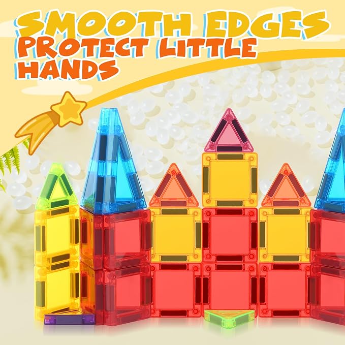 Mini Magnetic Tiles 32pcs, STEM Travel Building Blocks Set for Toddlers 3-10, Portable Construction Toys for Boys & Girls