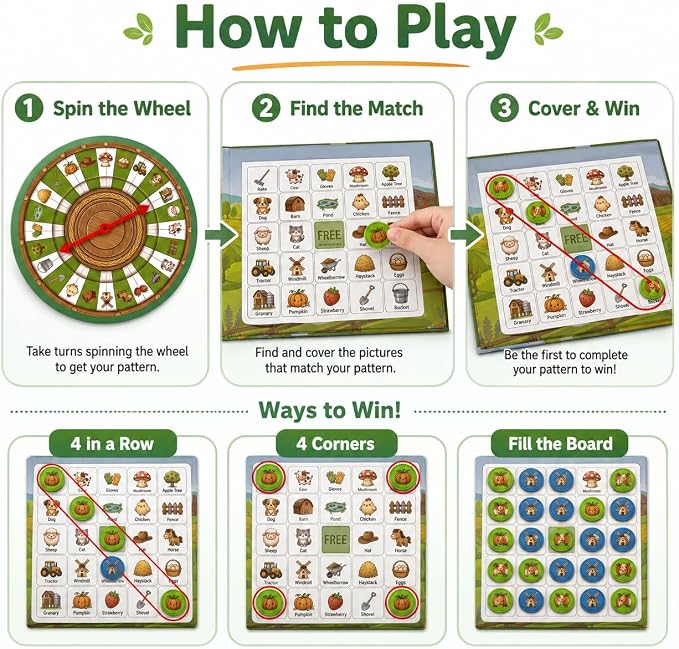 Travofun Farm Bingo Game, Magnetic Travel Toy for Kids 3 and Up, Ideal for Road Trips