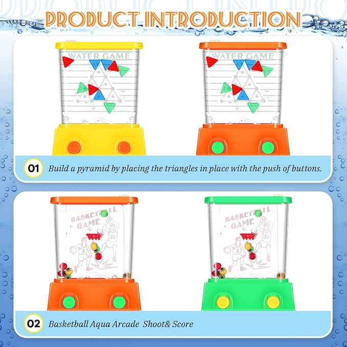 Gejoy 4 Pieces Water Games Handheld for Kid Small Retro Waterful Ring Toss Handheld Game Birthday Goodie Bags Stuffers School Classroom Prize Reward Pastime Car Toy Fidget for Boy Girl(Sport Style)