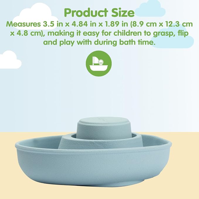 PlanToys® Pastel Blue Rubber Convertible Boat Water & Bath Play Toy Kids | pastel blue rubber convertible boat, montessori water bath play, cause effect imagination exploration, floating toy, toddlers