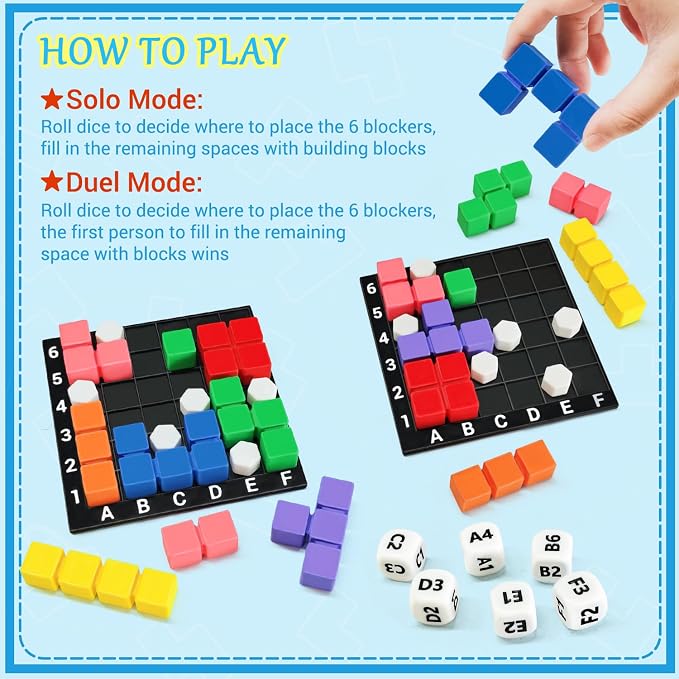 STEM Puzzle Game The Brain Square with 160000+ Solutions Pattern Matching Blocks Brain Teaser Toy Roll Dice & Race Your Opponent to Fill Grid for Kids Birthday (Single Player)