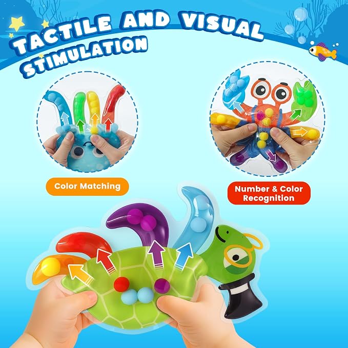 3 Otters Color Sorting Sensory Toys, Sea Animal Matching Game, 3PCS | for Toddlers, Fine Motor Practice, Color Recognition, Emotional Development, Confidence Building, and Classroom Fun