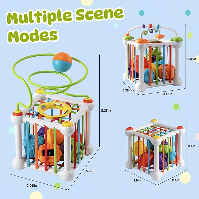 Montessori Sensory Cube Toy for Toddlers | Educational Activity Center with Elastic Sides, perfect Learning Birthday Gift for 18+ Months Baby